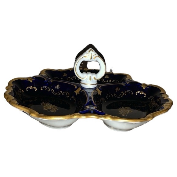 Vintage Porcelain Cobalt Blue & Gold Candy, Nuts, Dessert Serving Dish - Picture 3 of 6